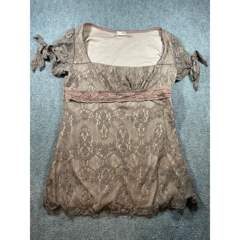 Y2K Studio Y Women's Lace Romantic Square Neck Fairy Boho Blouse SZ XL USA